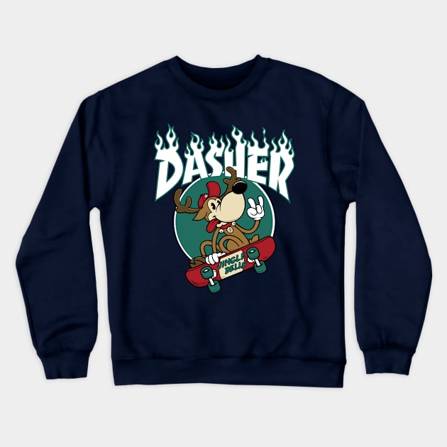 Dasher - Skateboarding Reindeer - Funny Xmas Cartoon Crewneck Sweatshirt by Nemons